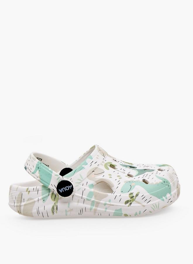 Aqua Boys Dinosaur Print Clogs - Image 1