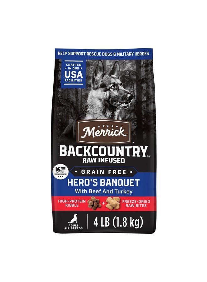 Merrick Backcountry Grain Free Dry Adult Dog Food, Kibble With Freeze Dried Raw Pieces, Hero’s Banquet Recipe - 4.0 lb. Bag - Image 1