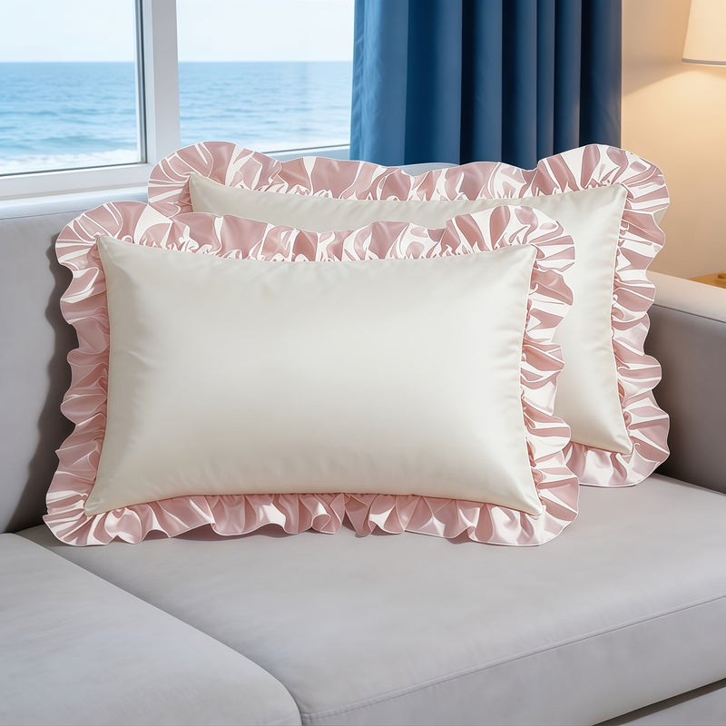 Champagne Pillowcase Standard Size 19 69 By 25 98 Inches Ruffled Pillow Covers Insert Not Included Nordic Minimalist Design Luxe Home Decor Perfect Everyday Use Ideal New Year Gift - Image 1