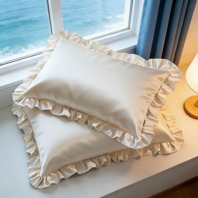 Champagne Pillowcase Standard Size 19 69 By 25 98 Inches Ruffled Pillow Covers Insert Not Included Nordic Minimalist Design Luxe Home Decor Perfect Everyday Use Ideal New Year Gift - Image 2