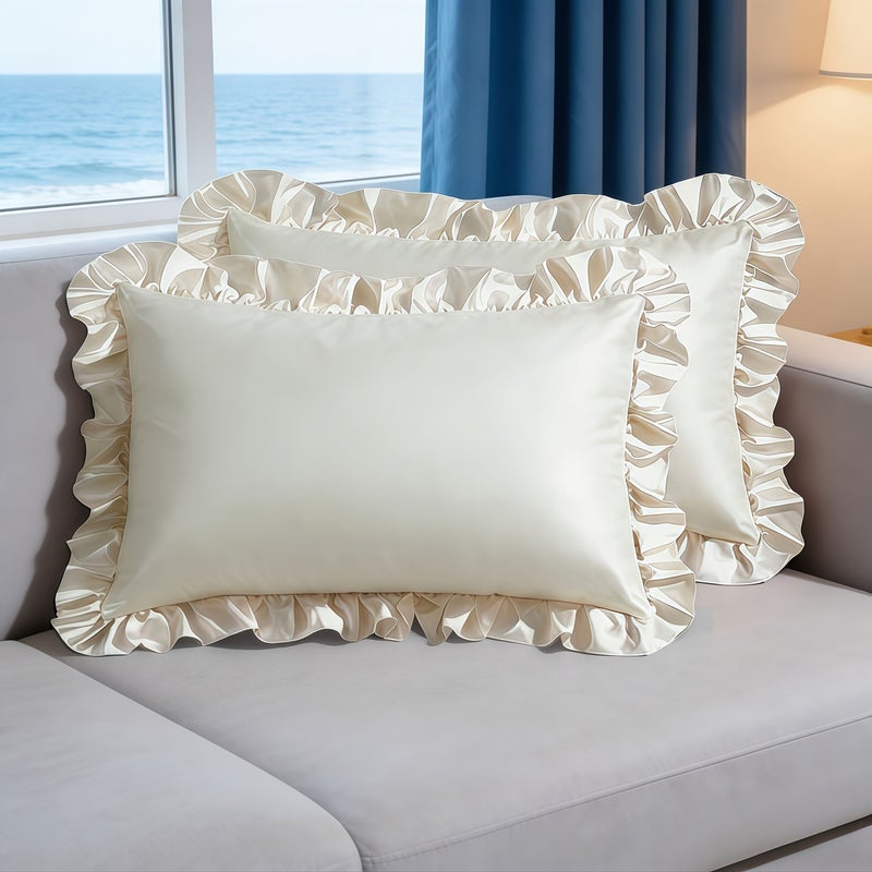 Champagne Pillowcase Standard Size 19 69 By 25 98 Inches Ruffled Pillow Covers Insert Not Included Nordic Minimalist Design Luxe Home Decor Perfect Everyday Use Ideal New Year Gift - Image 4