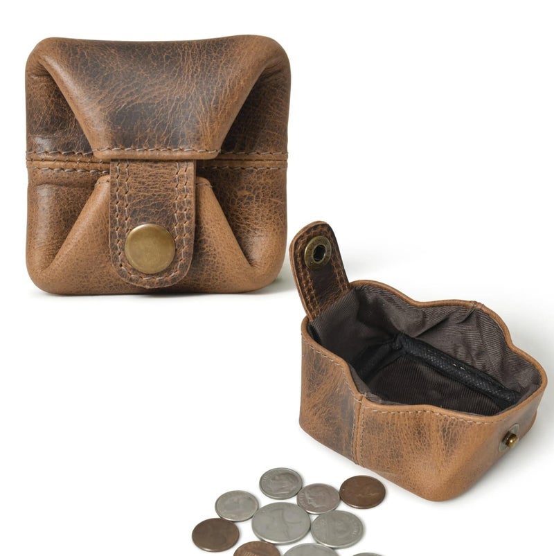 Contacts Handcrafted Leather Coin Pouch – Compact Change Holder & Mini Wallet for Men & Women – Hunter Brown - Image 2