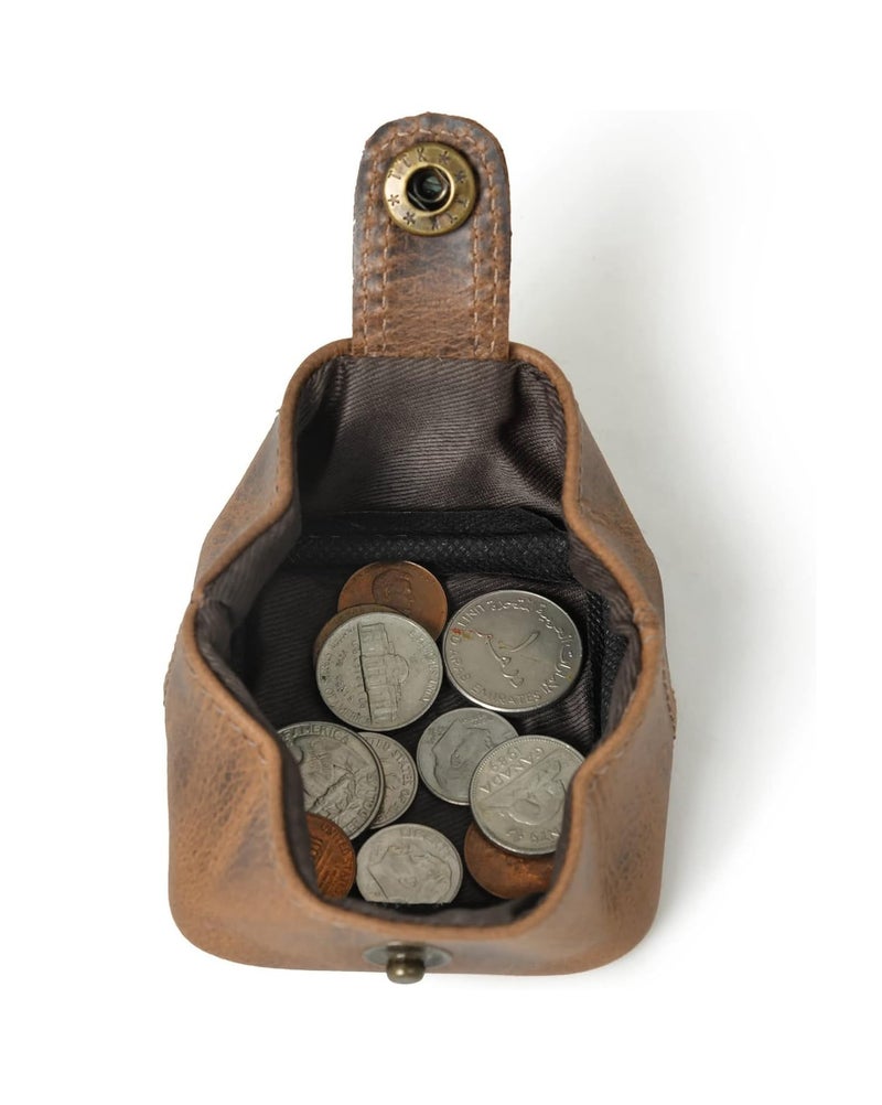 Contacts Handcrafted Leather Coin Pouch – Compact Change Holder & Mini Wallet for Men & Women – Hunter Brown - Image 5