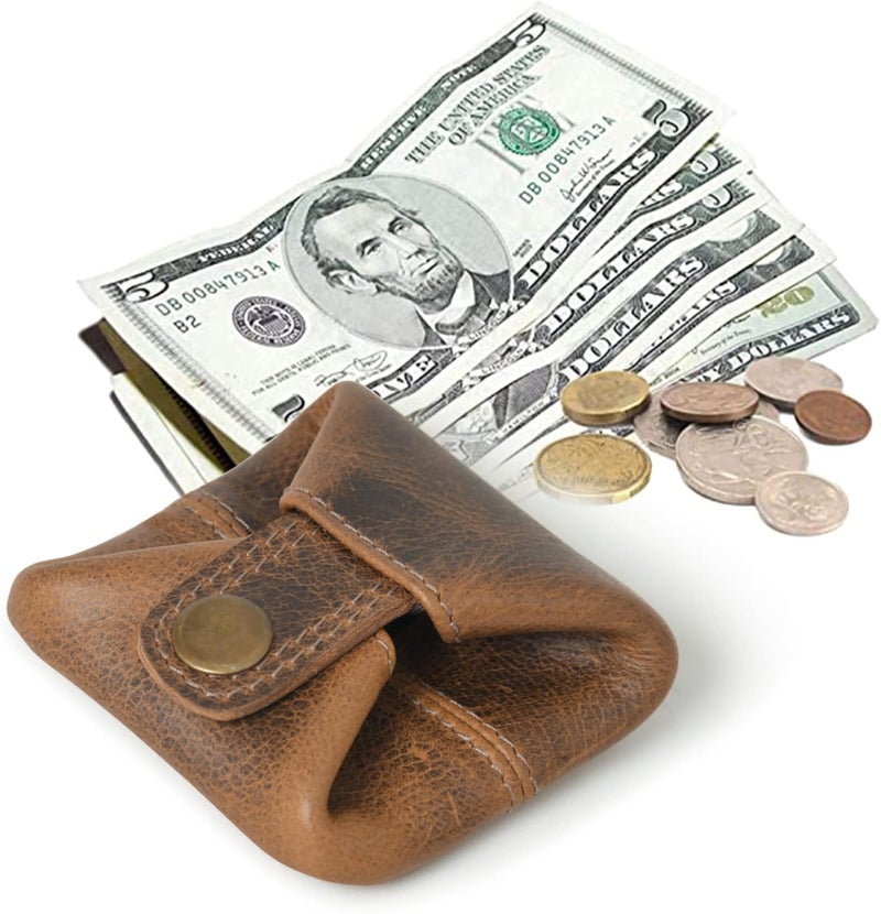 Contacts Handcrafted Leather Coin Pouch – Compact Change Holder & Mini Wallet for Men & Women – Hunter Brown - Image 4