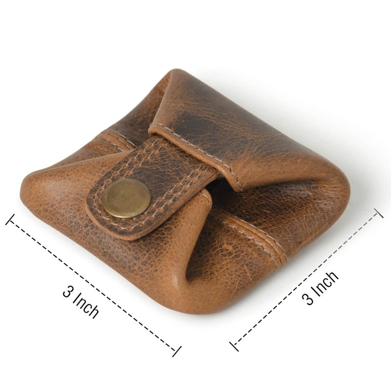 Contacts Handcrafted Leather Coin Pouch – Compact Change Holder & Mini Wallet for Men & Women – Hunter Brown - Image 3