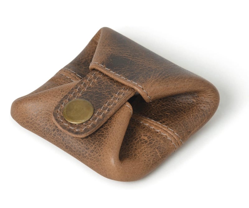 Contacts Handcrafted Leather Coin Pouch – Compact Change Holder & Mini Wallet for Men & Women – Hunter Brown - Image 1