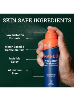Mando Mando Whole Body Deodorant For Men - Invisible Spray Deodorant - 72 Hour Odor Control - Low Irritation Formula - Aluminum Free, Benzene Free - 3.6 ounce Cans (Pack of 2) - Pro Sport  - Image 3