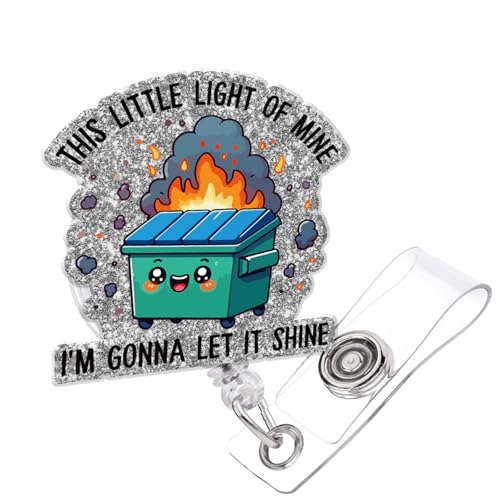 963RW Nurse Badge Reel, It's Fine Funny Dumpster Fire Retractable Badge Reels, Silver Glitter Badge Reel Gift for Nurses Doctors Office Worker Social Worker - Image 1