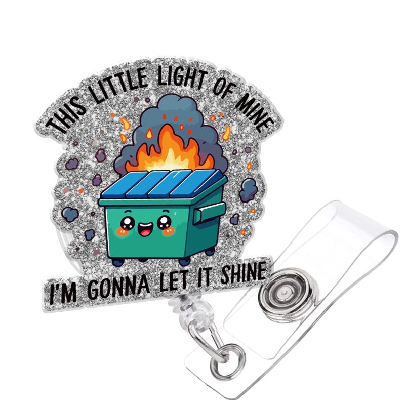963RW Nurse Badge Reel, It's Fine Funny Dumpster Fire Retractable Badge Reels, Silver Glitter Badge Reel Gift for Nurses Doctors Office Worker Social Worker - Image 3