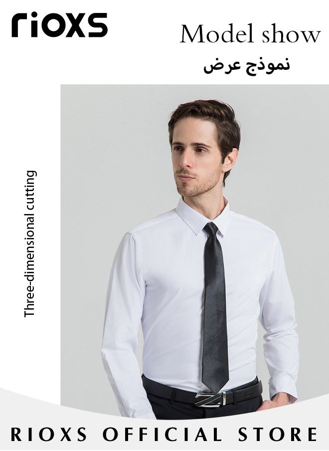 RIOXS - Men's Solid Long Sleeve Formal Shirts Regular Fit Dress Shirt Business Casual Button Down Shirts - Image 1