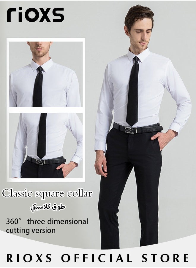 RIOXS - Men's Solid Long Sleeve Formal Shirts Regular Fit Dress Shirt Business Casual Button Down Shirts - Image 1
