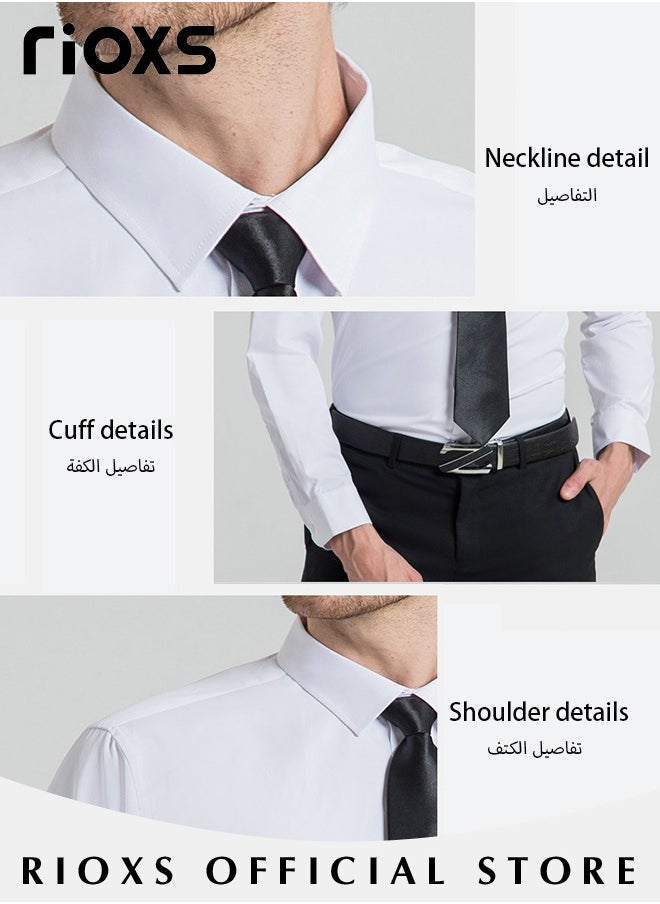 RIOXS - Men's Solid Long Sleeve Formal Shirts Regular Fit Dress Shirt Business Casual Button Down Shirts - Image 1