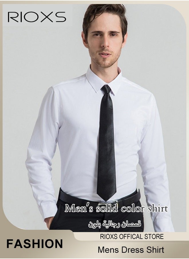 RIOXS - Men's Solid Long Sleeve Formal Shirts Regular Fit Dress Shirt Business Casual Button Down Shirts - Image 1
