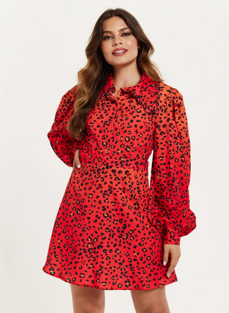 Liquorish Animal Print Dress With Scalloped Collar