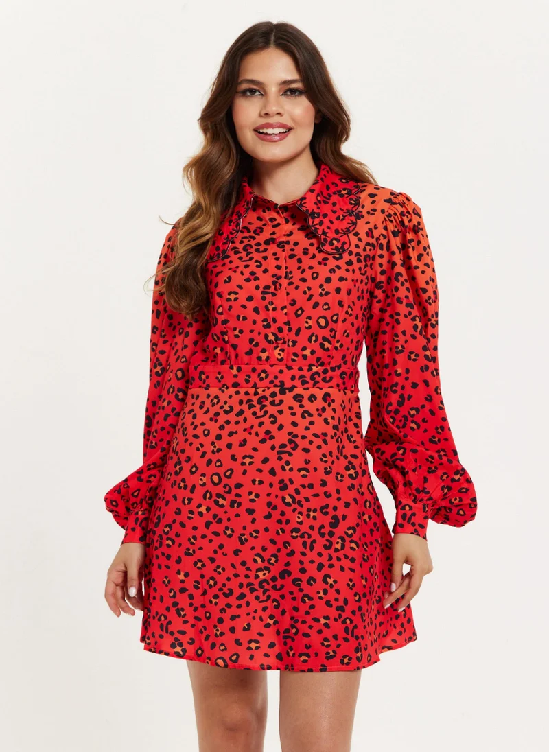 Liquorish Animal Print Dress With Scalloped Collar