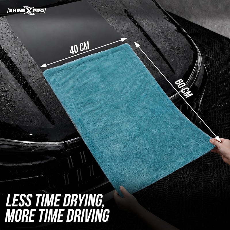ShineXPro Microfiber Cloth For Car - Puremagic 1100 Gsm Twisted Loop Super Absorbent Towel - 50X80 Cm - Edgeless Design With Plush Pile, Lint Free Cloth For Drying & Detailing, Aqua Blue & Grey Compact trendy practical build - Image 2