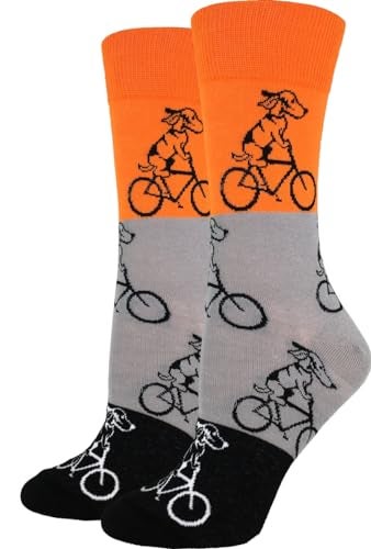 Good Luck Sock Women's Dogs Riding Bikes Crew Socks Orange 5-9 - Image 1