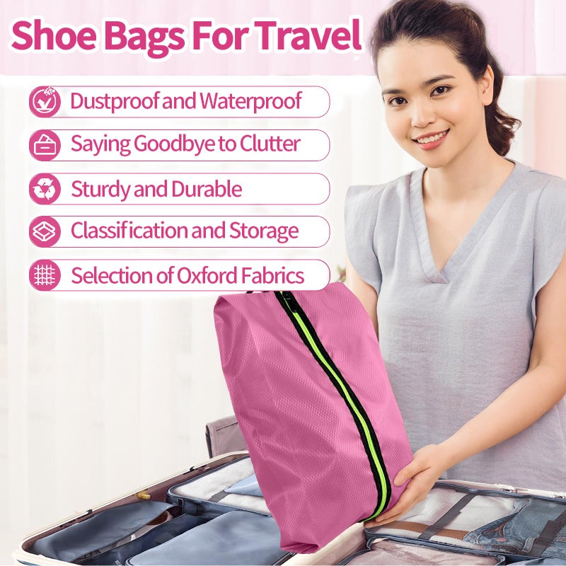 Eopres Shoe Bags for Travel - Set of 3 Pack Large Capacity Oxford Fabric Shoe Bags, Multi-Functional Dust-Proof and Waterproof Men & Women Travel Shoe Bag (Pink) - Image 5