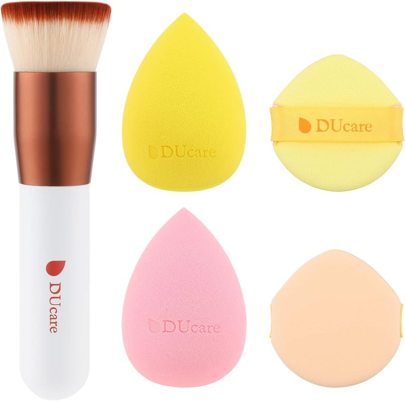 DUcare 4Pcs 1Pc Makeup Sponges Foundation Brushes Ideal For Flawless Finish Nonlatex Makeup Beauty Blenders Powder Puffs Kabuki Flat Top Face Brush