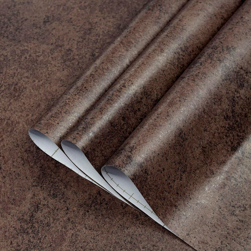 TOTIO Stained Dark Brown Concrete Contact Paper Vintage Metallic Industrial Style Wallpaper Peel and Stick 16x354inch Air Guide Slot Design Matte Thickened Self-Adhesive Waterproof Furniture Sticker - Image 2