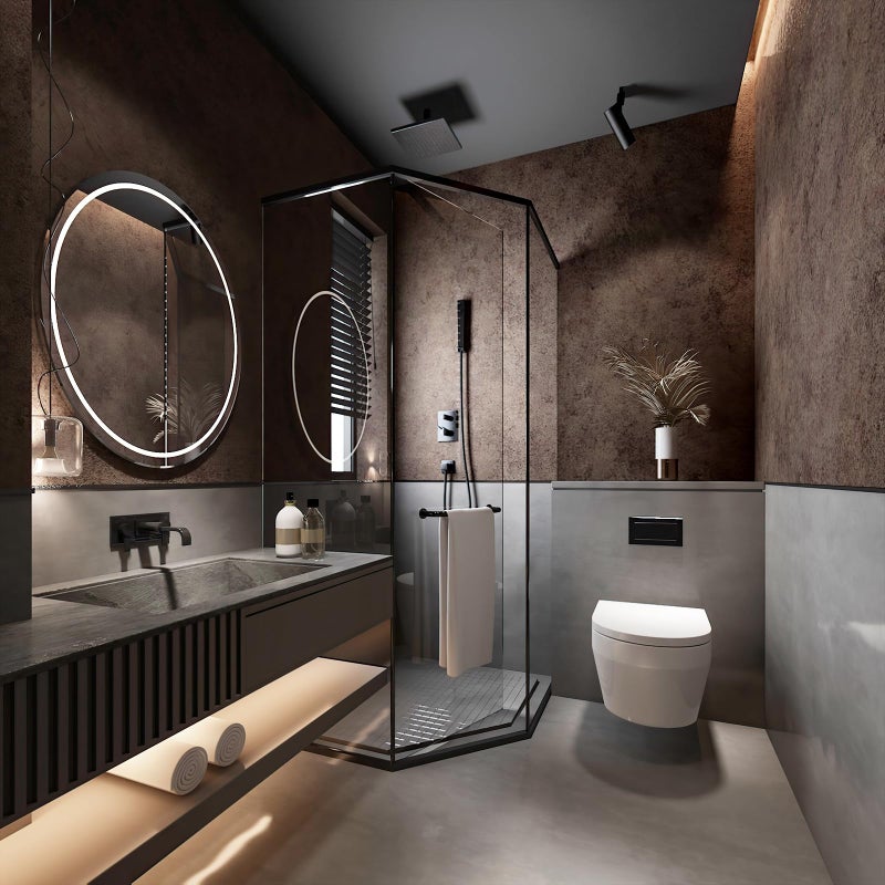 TOTIO Stained Dark Brown Concrete Contact Paper Vintage Metallic Industrial Style Wallpaper Peel and Stick 16x354inch Air Guide Slot Design Matte Thickened Self-Adhesive Waterproof Furniture Sticker - Image 5