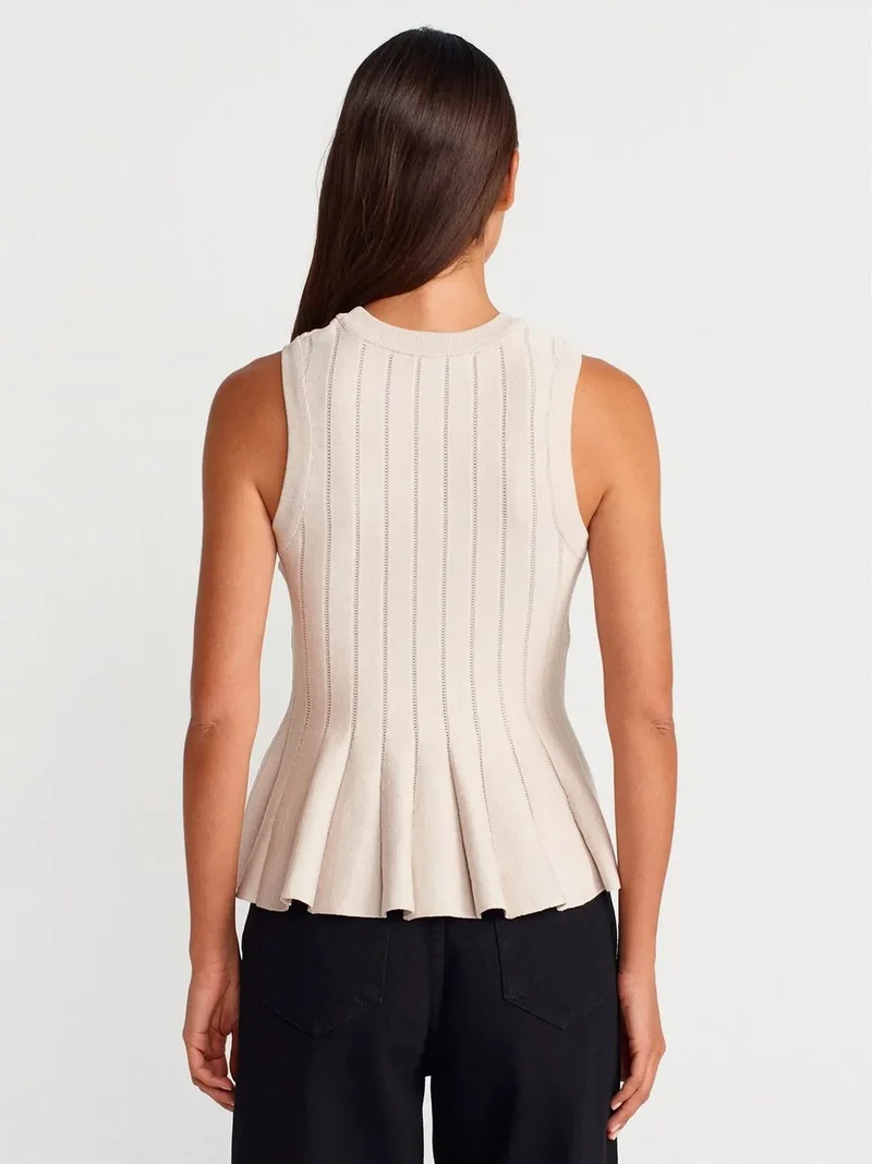 ديلفين Dilvin Ribbed Sleeveless Frill Blouse