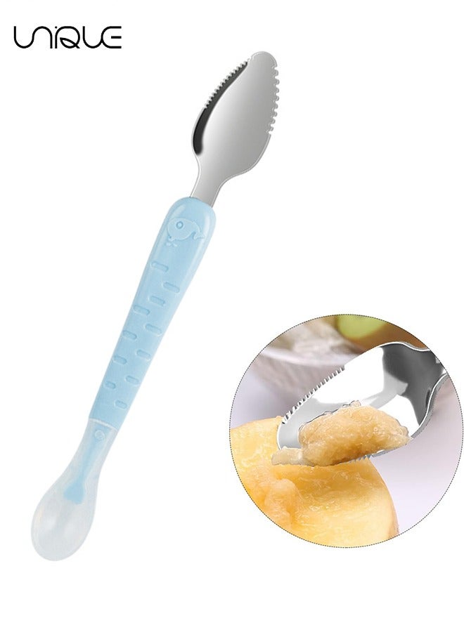 Unique 1 Pcs Double Head Baby Silicone Food Spoon Baby Fruit Scraping Mud Spoon Soft Baby Feeding Spoon Baby Food Scraper Spoon for Infants Baby Fruit Scraping Feeding（Blue+With Box）  - Image 1