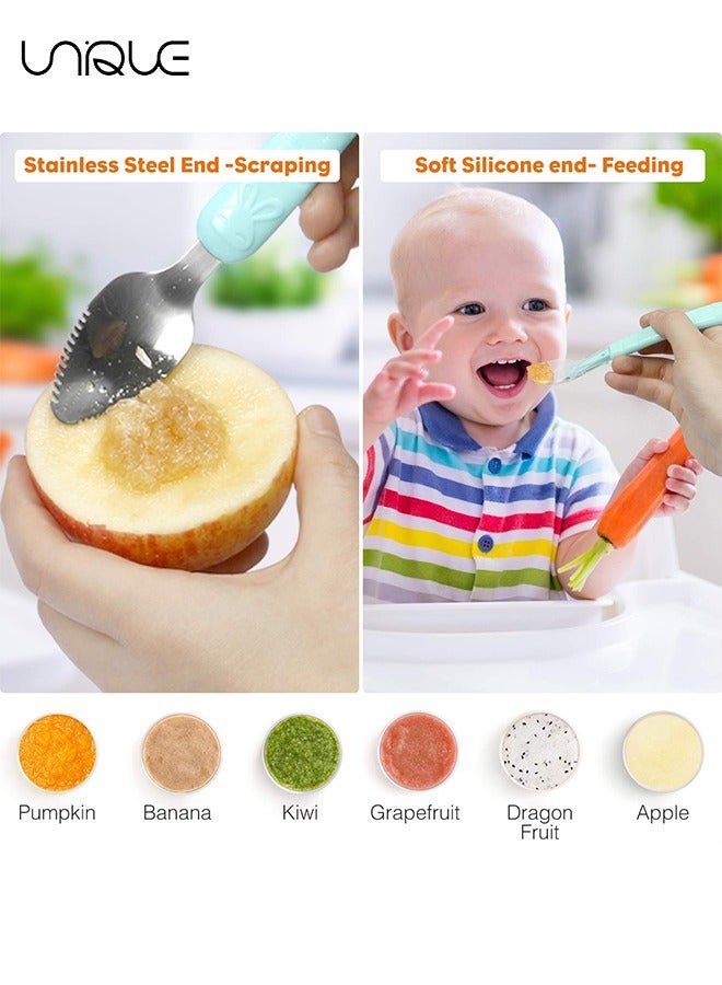 Unique 1 Pcs Double Head Baby Silicone Food Spoon Baby Fruit Scraping Mud Spoon Soft Baby Feeding Spoon Baby Food Scraper Spoon for Infants Baby Fruit Scraping Feeding（Blue+With Box）  - Image 4
