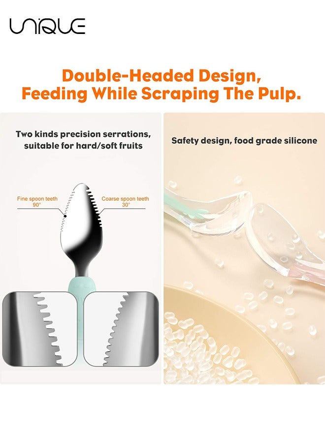 Unique 1 Pcs Double Head Baby Silicone Food Spoon Baby Fruit Scraping Mud Spoon Soft Baby Feeding Spoon Baby Food Scraper Spoon for Infants Baby Fruit Scraping Feeding（Blue+With Box）  - Image 3