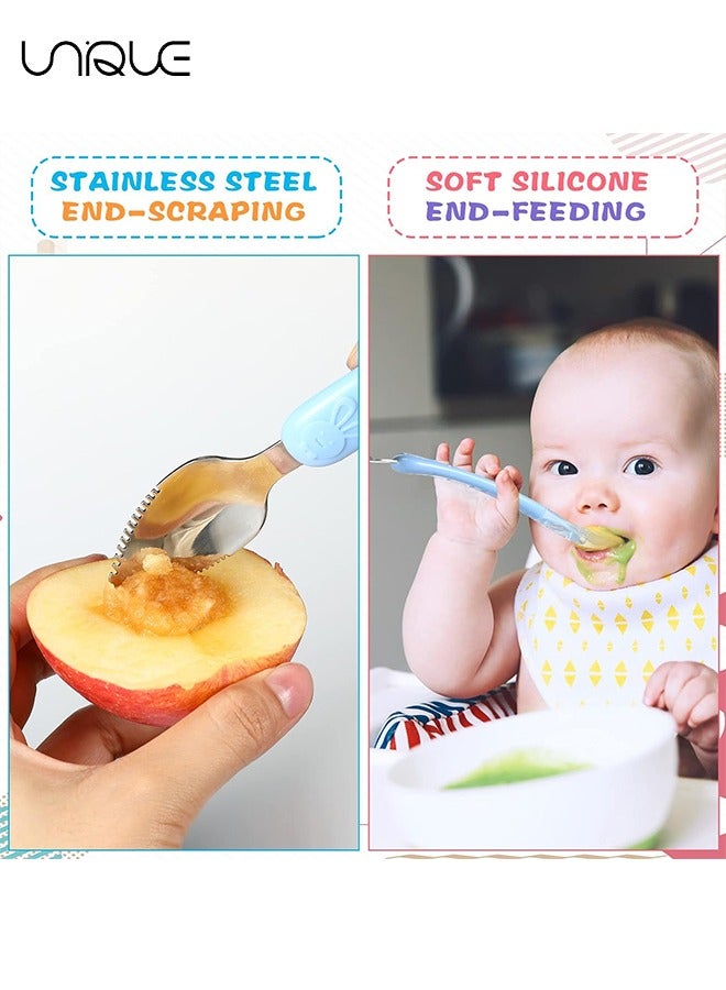 Unique 1 Pcs Double Head Baby Silicone Food Spoon Baby Fruit Scraping Mud Spoon Soft Baby Feeding Spoon Baby Food Scraper Spoon for Infants Baby Fruit Scraping Feeding（Blue+With Box）  - Image 5