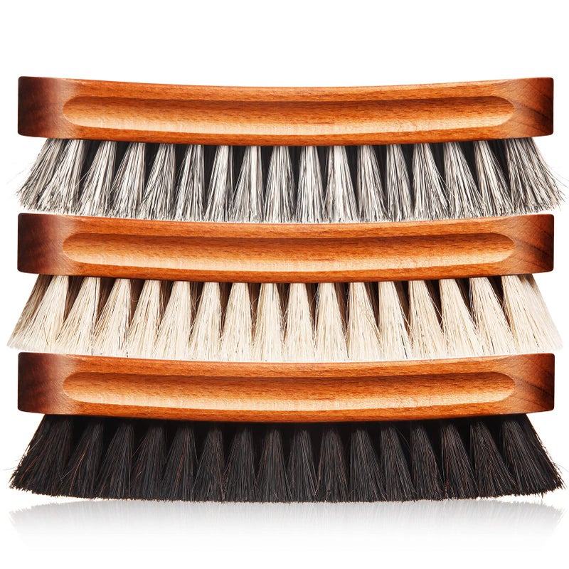 YoungJoy 3 Pcs Horsehair Shoe Brush Kit Polishing Daubers Applicators Leather Care Brushes Shine Cleaning Brush(Shoe Brush Set C) - Image 1