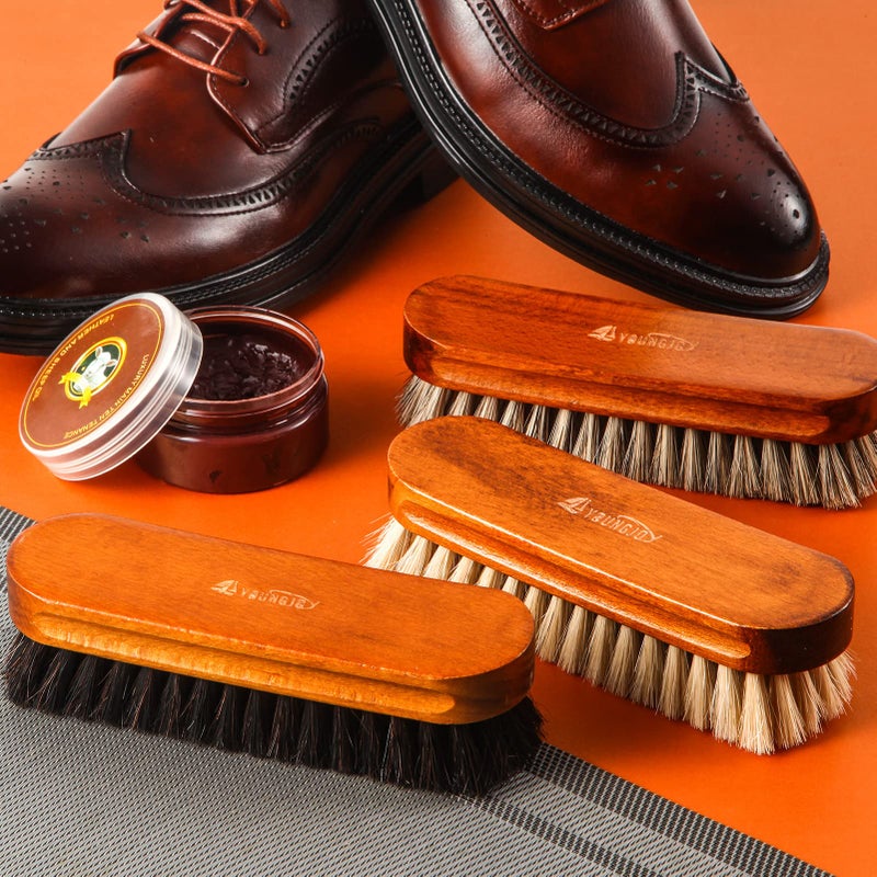 YoungJoy 3 Pcs Horsehair Shoe Brush Kit Polishing Daubers Applicators Leather Care Brushes Shine Cleaning Brush(Shoe Brush Set C) - Image 5