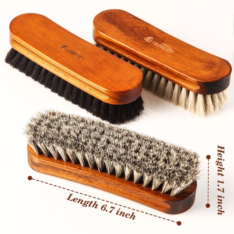 YoungJoy 3 Pcs Horsehair Shoe Brush Kit Polishing Daubers Applicators Leather Care Brushes Shine Cleaning Brush(Shoe Brush Set C) - Image 2