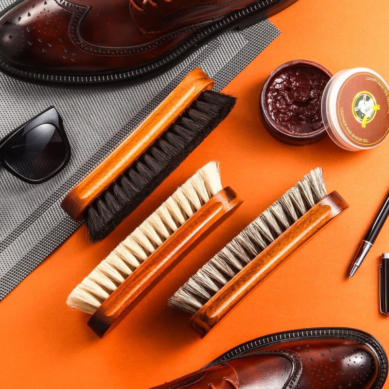 YoungJoy 3 Pcs Horsehair Shoe Brush Kit Polishing Daubers Applicators Leather Care Brushes Shine Cleaning Brush(Shoe Brush Set C) - Image 4