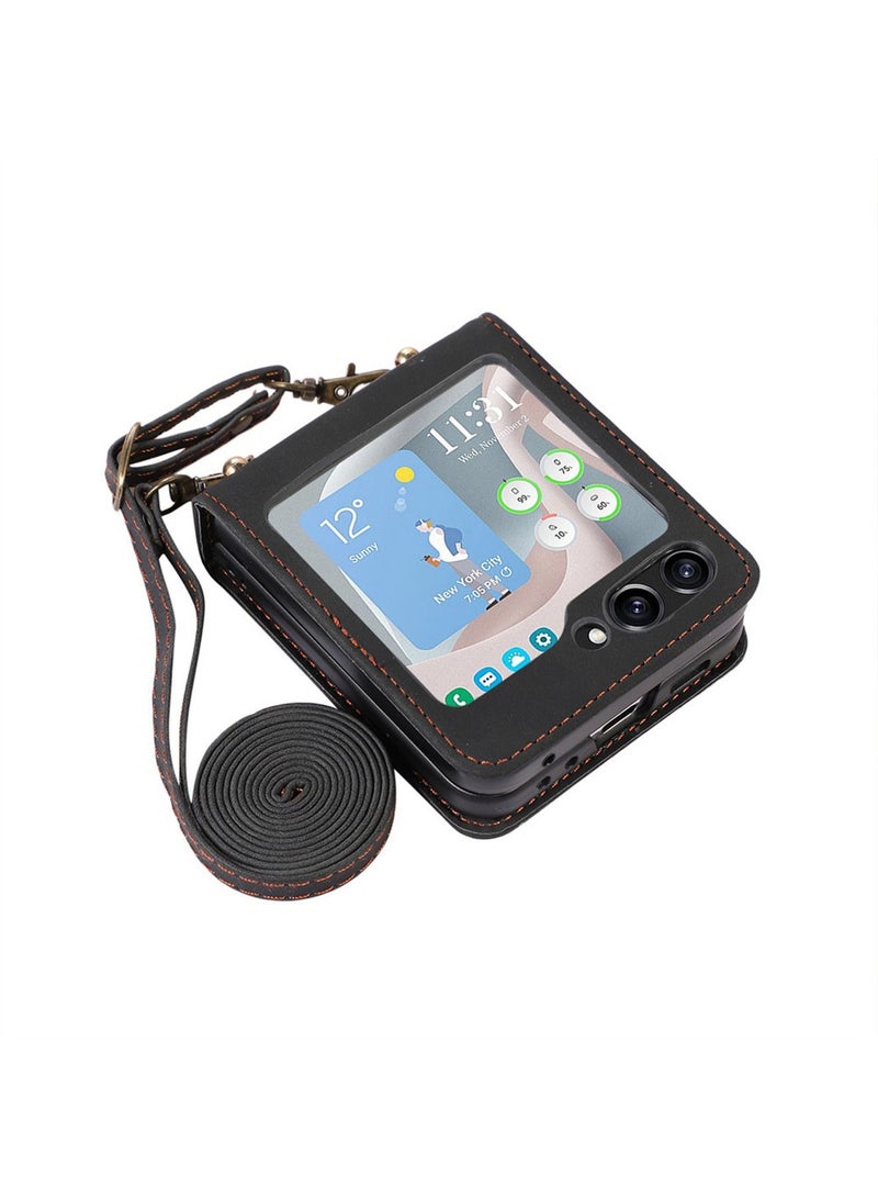 Samsung Galaxy Z Flip 5 5G Phone Case Cover Luxury Shockproof PU Leather Protective Anti-drop anti-scratch Anti-lose Fashion Crossbody Gift for Women Ladies - Image 1