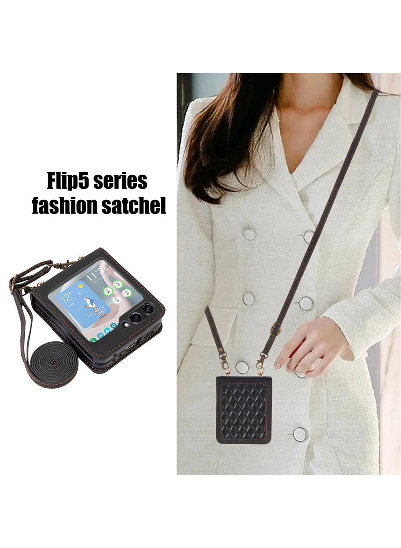Samsung Galaxy Z Flip 5 5G Phone Case Cover Luxury Shockproof PU Leather Protective Anti-drop anti-scratch Anti-lose Fashion Crossbody Gift for Women Ladies - Image 3