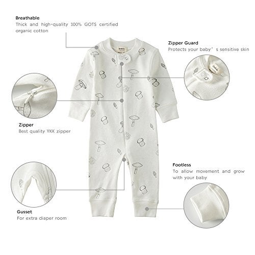 Owlivia Organic Cotton Baby Boy Girl Zip up Sleep N Play, Footless, Long Sleeve(6-12 Months, Ivory White) - Image 3