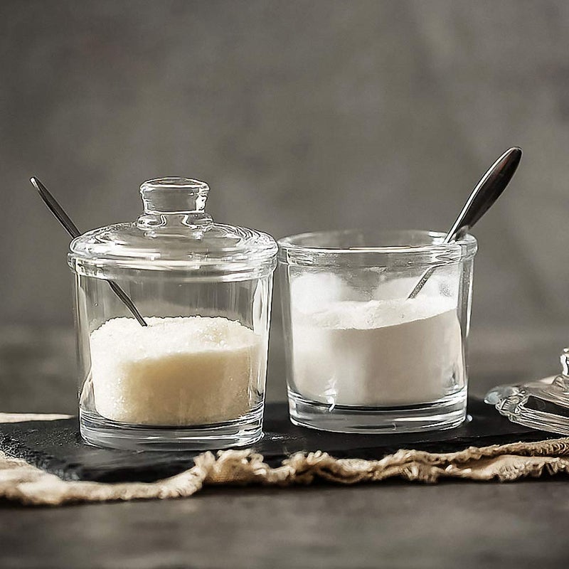 Telotela 1 Piece Classic Clear Glass Sugar Bowl with Lid Serving Spoon Salt Pot Pepper Storage Jar Seasoning Pot Dispenser Container Sugar Box Condiment Spice Racks Holder for Home Kitchen - Image 5