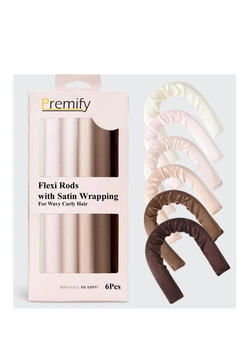 بريميفي 6 قطع من أدوات تجعيد الشعر بدون حرارة - أدوات تجعيد الشعر بدون حرارة مغطاة بالساتان للشعر الطويل - Image 1
