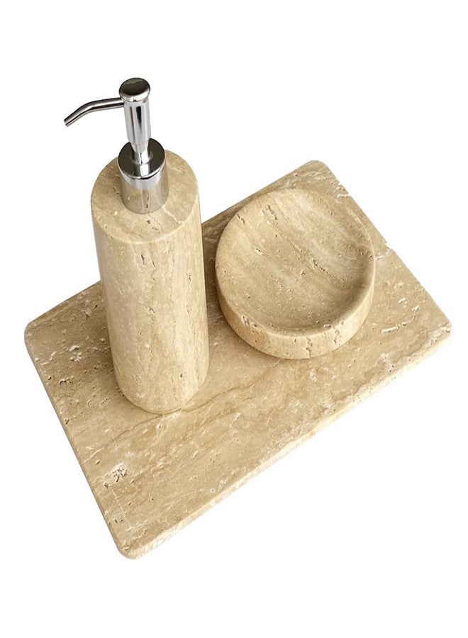 StonePlus Natural Marble Beige Travertine Tray, Pastry Cheese Tray, Dessert Coffee Plate, Double Sided Smooth Marble Slab (Beige Travertine) - Image 2