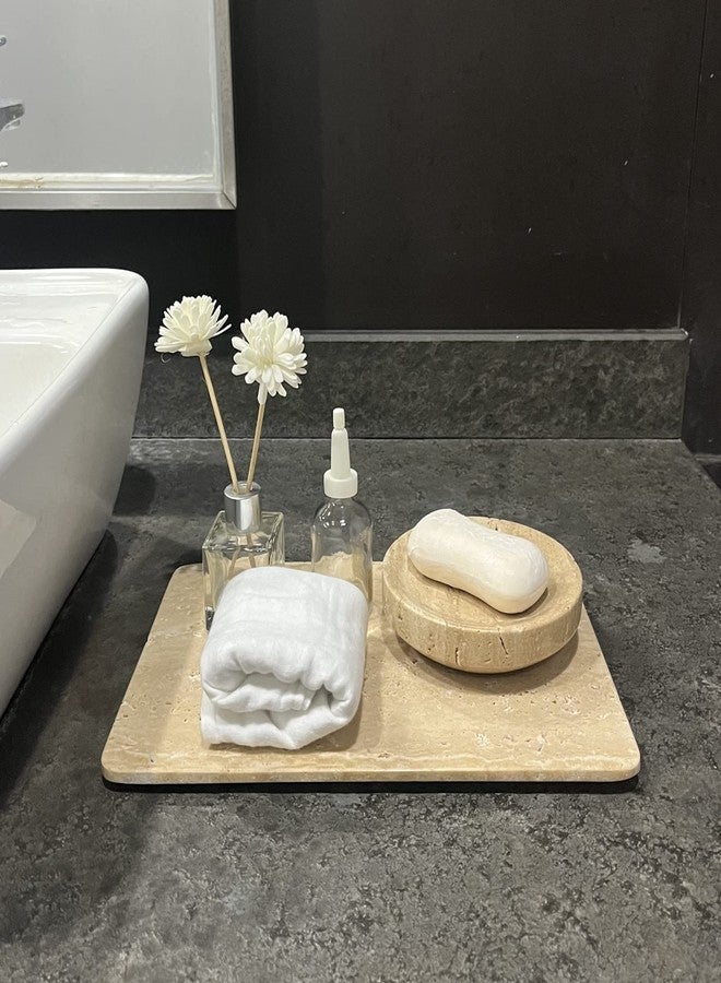 StonePlus Natural Marble Beige Travertine Tray, Pastry Cheese Tray, Dessert Coffee Plate, Double Sided Smooth Marble Slab (Beige Travertine) - Image 5