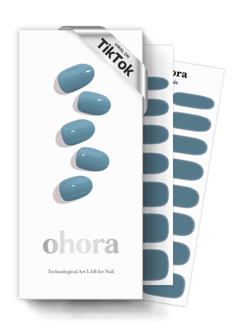 ohora Semi Cured Gel Nail Strips N Washing Jean Blue Solid Works with Any UVLED Lamps SalonQuality Long Lasting Easy to Apply Remove Includes 2 Prep Pads Nail File Wooden Stick