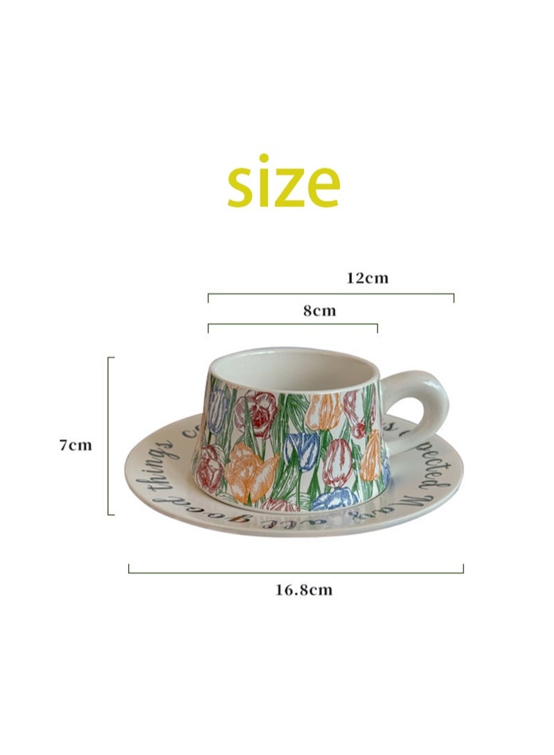 Aikanbo Ceramic Coffee Cup and Saucer Gift Box Set，Vintage Floral Design，Perfect for Espresso，Tea or Coffee Lovers， Gift Boxed for Home，Office or Special Occasion (Tulip) - Image 2