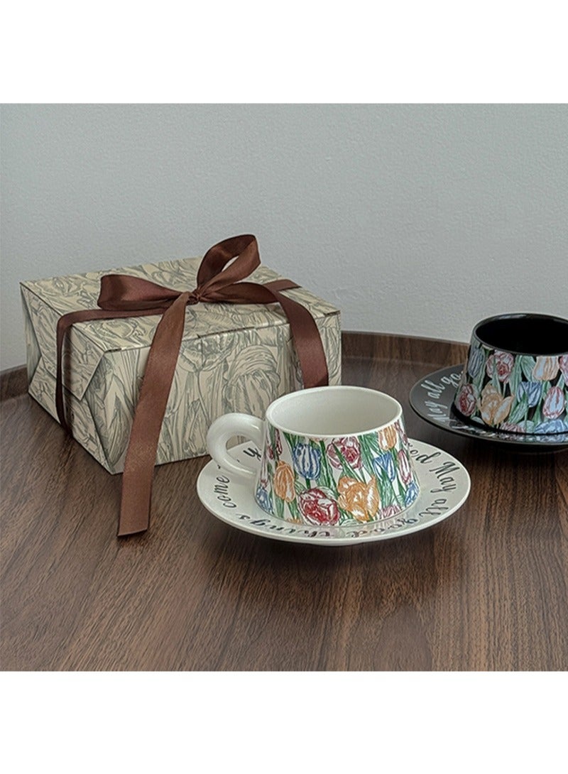 Aikanbo Ceramic Coffee Cup and Saucer Gift Box Set，Vintage Floral Design，Perfect for Espresso，Tea or Coffee Lovers， Gift Boxed for Home，Office or Special Occasion (Tulip) - Image 4