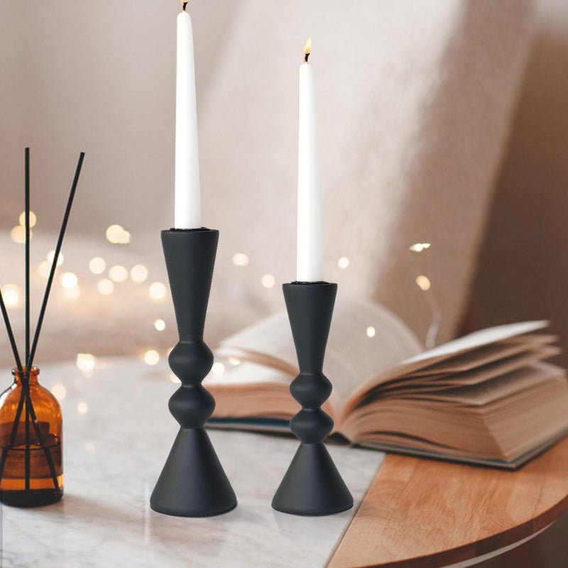 SDALI HOME 2 Candle Holder Black Candlestick HoldersTaper Candle Holders for Candlesticks Set of 2Double Modern Wooden Small Candle Sticks Candle Holder for Decor756 H