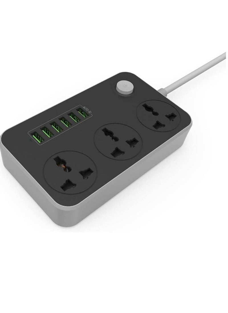 Generic - Universal Power Strips 3 Way Outlets 6 USB Plug Ports Surge Protection Power Socket Switch with Wall mount Fast Charging with Fuse and Shutter Extension Lead - Image 1