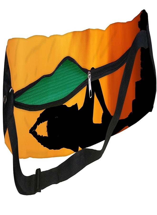 orgner New Poly Canvas Yoga Mat Bag / Cover. Easy Fit up to 4 mm thick yoga Mat. Print Design : Evening Sun Set Yog Mudra - Image 1