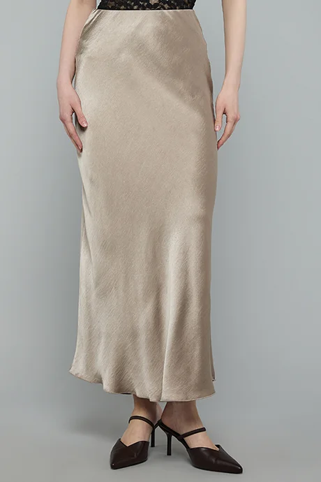 أر أند بي Solid Satin Skirt with Zipper Closure