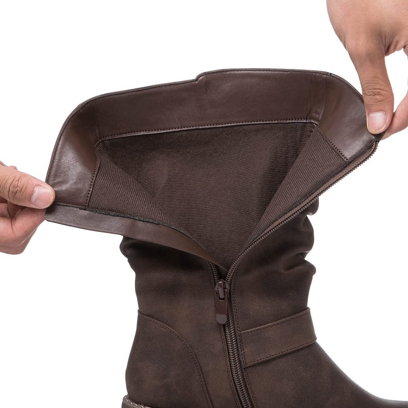 GLOBALWIN Women's Mid Calf Dress Boots Biker Motorcycle Riding Boots Women For Women Brown Size 7M - Image 2