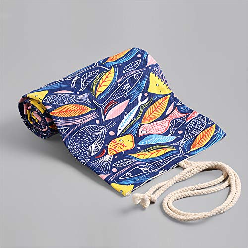 Funny live 36/48/72 Slots Colored Pencil Wrap Pencils Roll Holder Coloring Pencils Organizer Holder Colored Pen Paint Brush Storage Pouch Portable for Artist Student (Colorful fish, 36 Slots) - Image 3